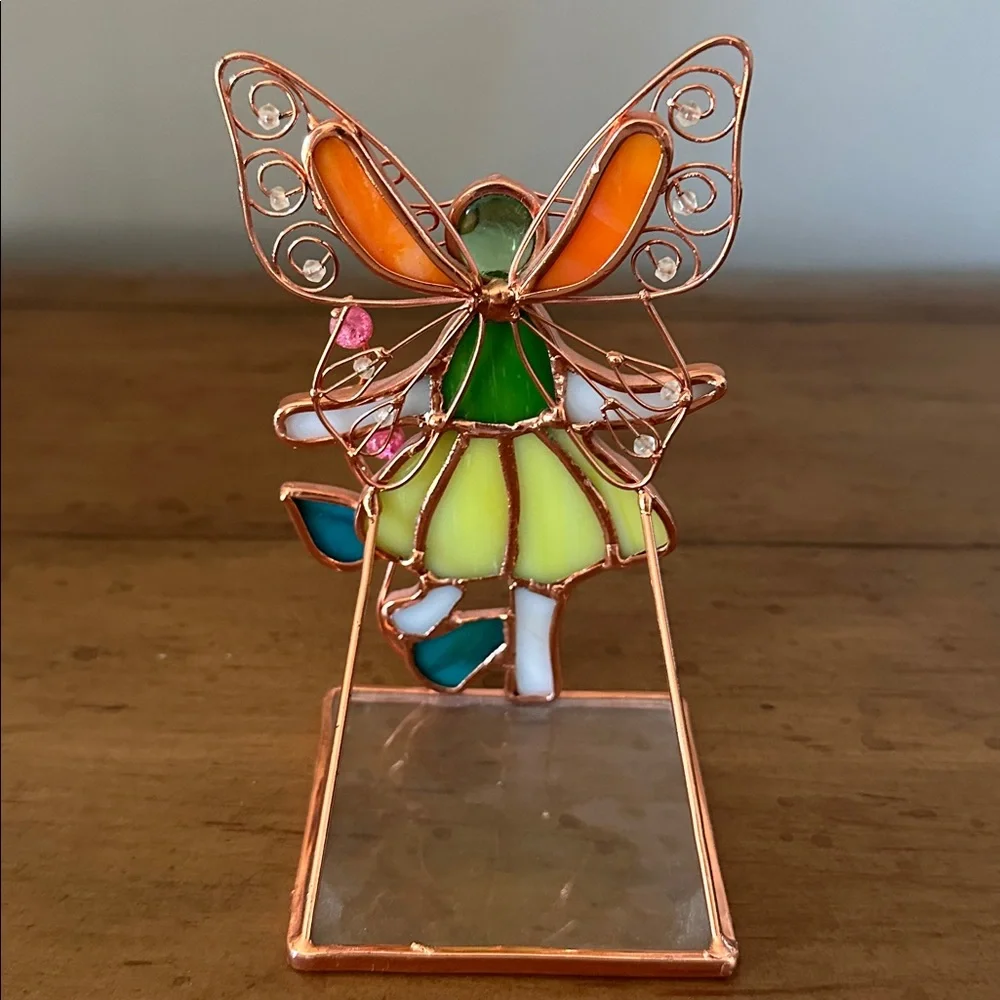 Vintage Stained Glass Angel Fairy Tea Light Candle Holder